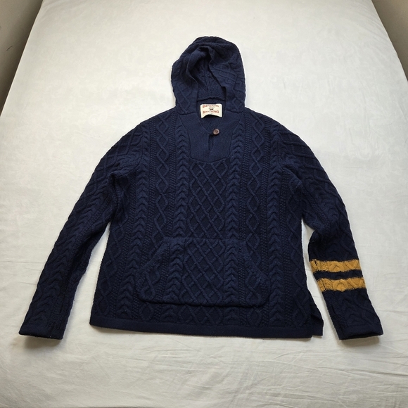 Birdwell Beach Britches Navy Cable Knit Hooded Fisherman Sweater XS Woman/Unisex - Picture 9 of 13